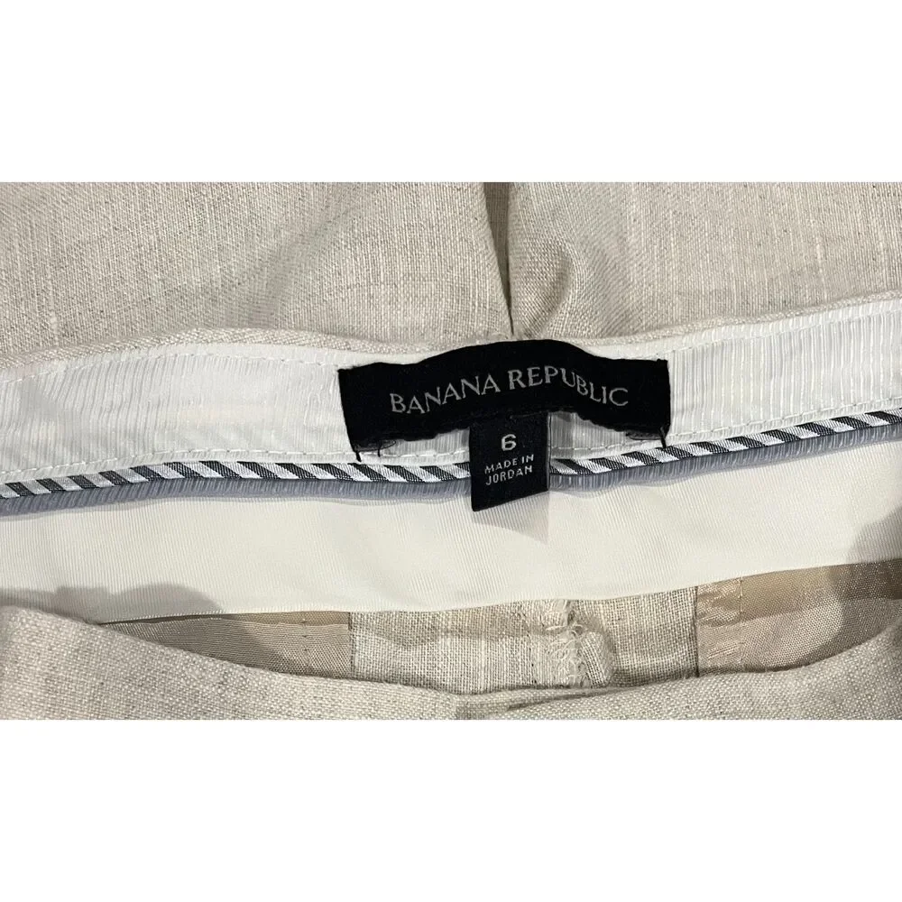 Banana Republic Avery 100% Linen Straight Leg Trousers in Light Beige